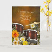 Music Theme Belated Birthday Card with Drum Set Karte (Gelbe Blume)