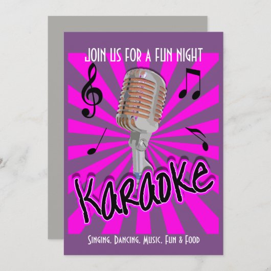Music Theme Karaoke Celebration Party Personalisie Einladung (Vorne/Hinten)