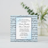 Music Theme Wedding Blue Sheet Music Einladung (Stehend Vorderseite)