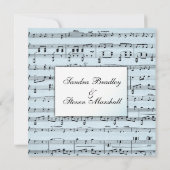 Music Theme Wedding Blue Sheet Music Einladung (Rückseite)