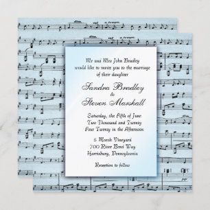 Music Theme Wedding Blue Sheet Music Einladung