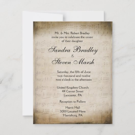 Music Theme Wedding Einladung (Vorderseite)