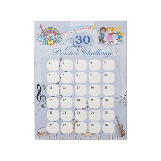 Music Themed 30 Days Üben Herausforderung Notizblock (Rotiert)