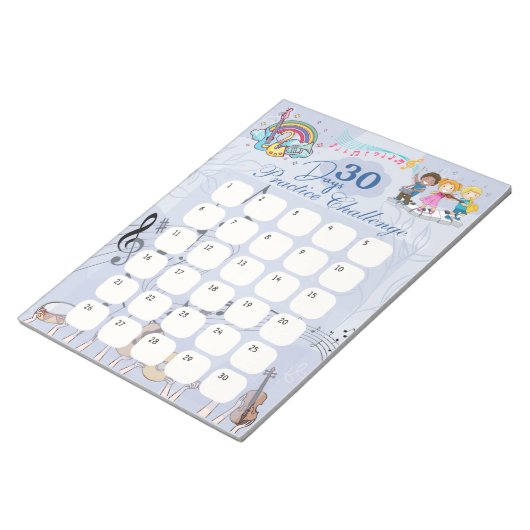 Music Themed 30 Days Üben Herausforderung Notizblock (angewinkelt)