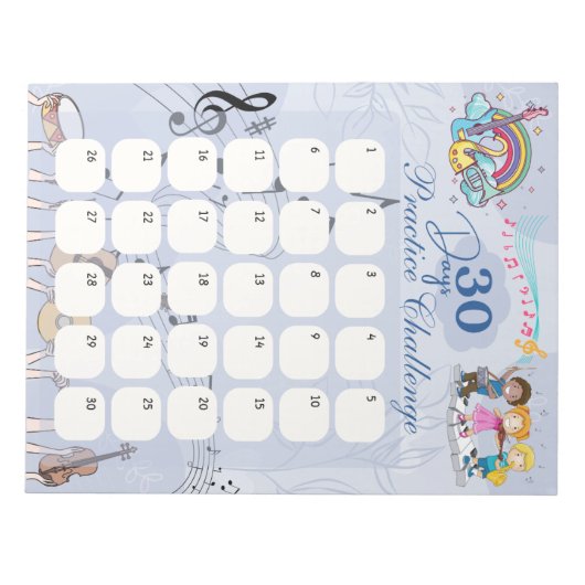 Music Themed 30 Days Üben Herausforderung Notizblock (Vorderseite)