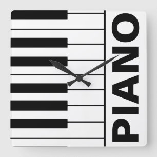 music-themed piano keys quadratische wanduhr