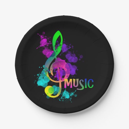 Music Themed Rainbow Treble Clef Pappteller (Vorderseite)