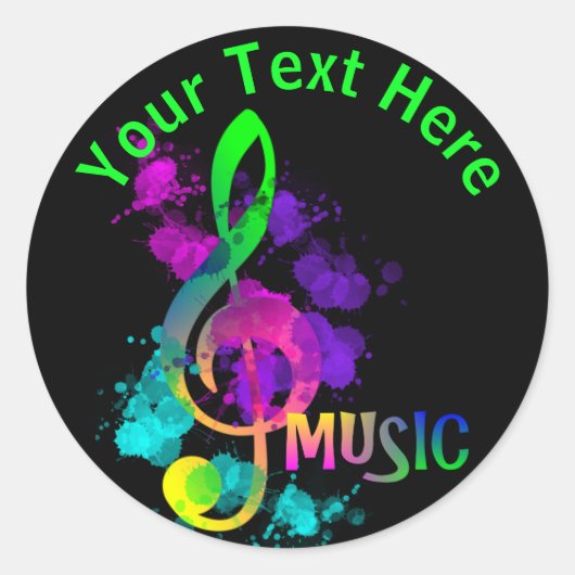 Music Themed Rainbow Treble Clef Personalisiert Runder Aufkleber (Vorderseite)