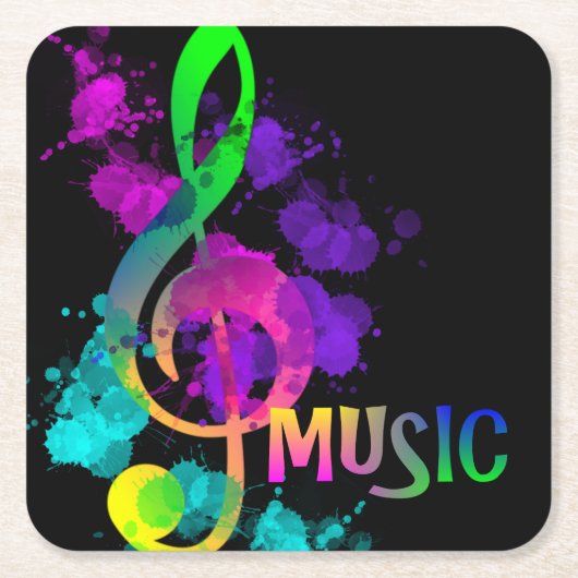 Music Themed Rainbow Treble Clef Rechteckiger Pappuntersetzer (Vorderseite)