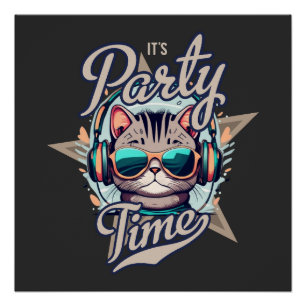Music Time T-Shirt Cat Playing Guitar Shirt Funny Poster