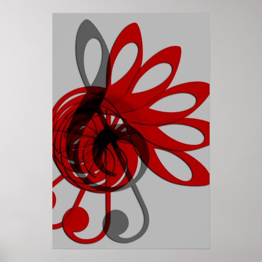 Music Treble Clef Abstrakt in Grau und Schwarz Poster (Vorne)