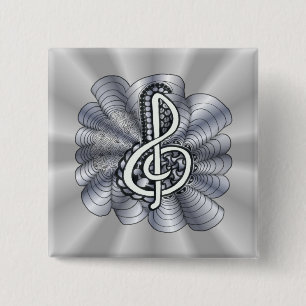 Music Treble Clef Silver Button
