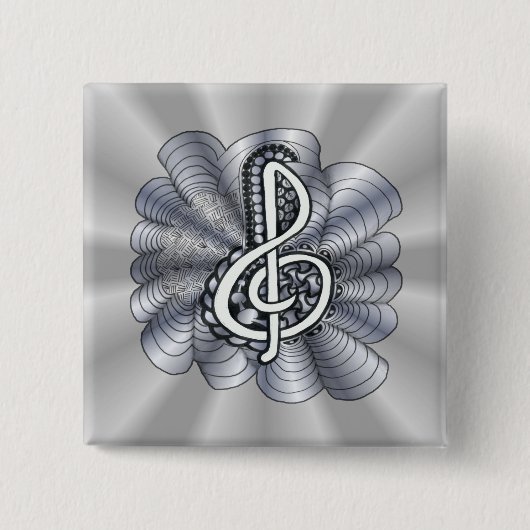 Music Treble Clef Silver Button (Vorderseite)