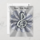 Music Treble Clef Silver Postkarte (Vorne/Hinten)