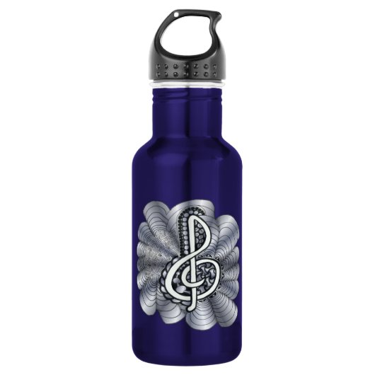 Music Treble Clef Silver Trinkflasche (Vorderseite)