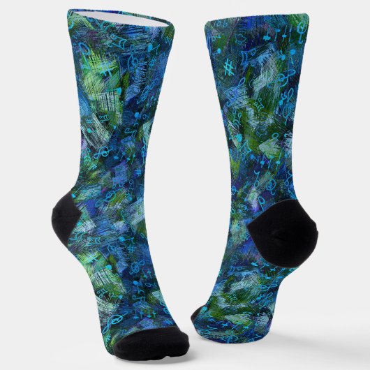 Music Treble Clef und Notes Abstraktes Muster Socken (Gewinkelt)