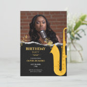 Music Trumpet Jazz Foto Geburtstag Einladung (Stehend Vorderseite)