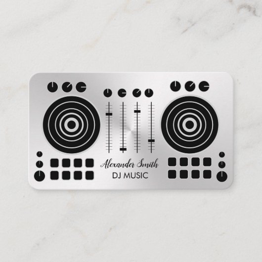 Music Turntable Silver Black DJ Player Sound Busi Visitenkarte (Vorderseite)