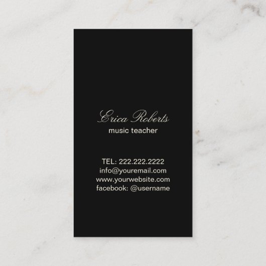 Music Vocal Teacher Moderne Black & Gold Musik Visitenkarte (Rückseite)