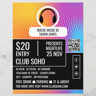 Music-Wave-Logo für das Headphone, Berufliche DJ-W Flyer