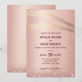 Music Wedding Modern Rose Gold Hintergrund Einladung (Vorne/Hinten)