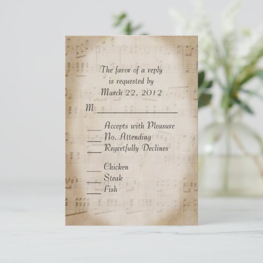 Music Wedding RSVP mit Menü (Stehend Vorderseite)