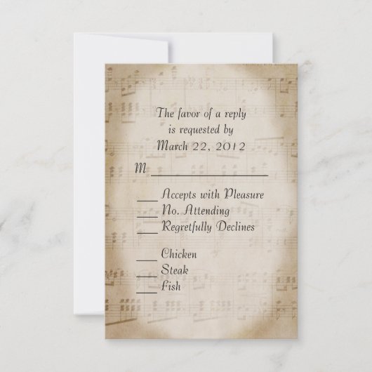 Music Wedding RSVP mit Menü Karte (Vorderseite)