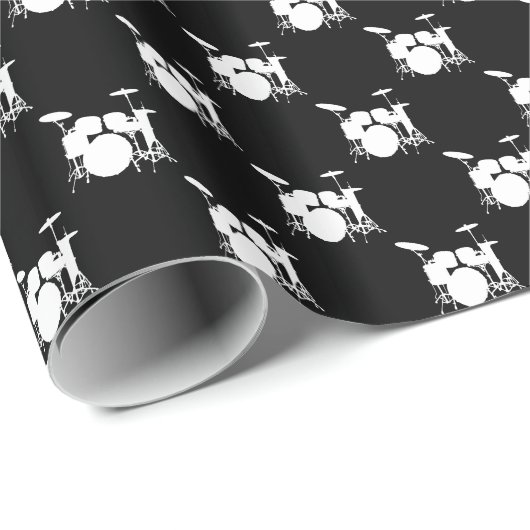Music White Drum Set auf Black Geschenkpapier (Rolleneckpunkt)