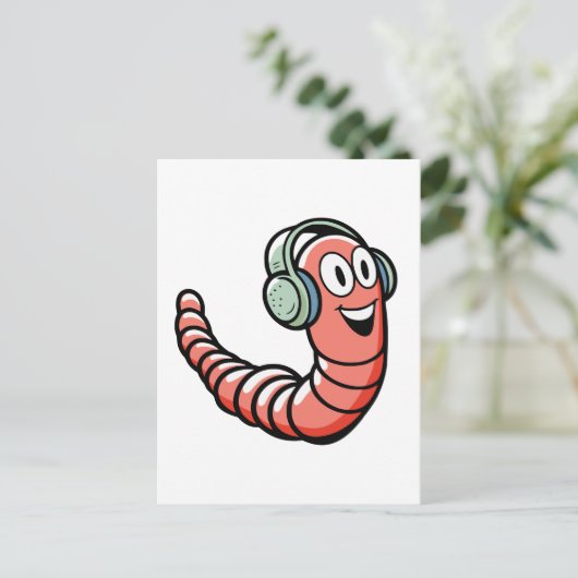 Music Worm Postkarte (Stehend Vorderseite)