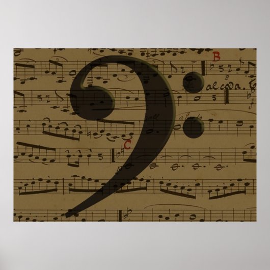 Musical Bass Clef Noten Poster (Vorne)