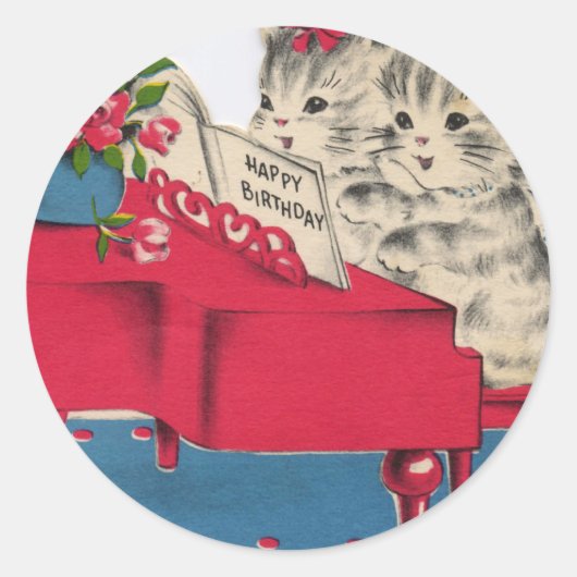 Musical Birthday Kittens Runder Aufkleber (Vorderseite)