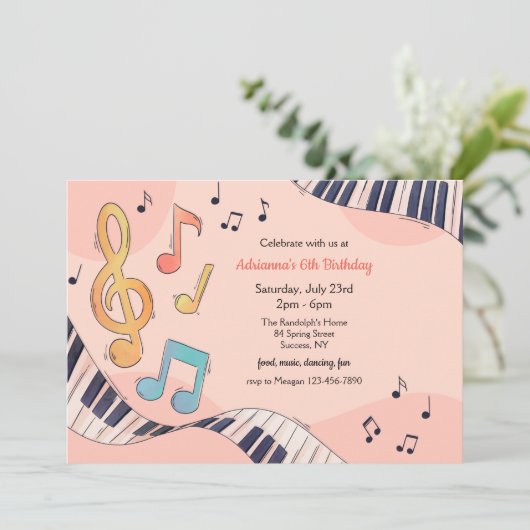 Musical Birthday Party Einladung (Stehend Vorderseite)