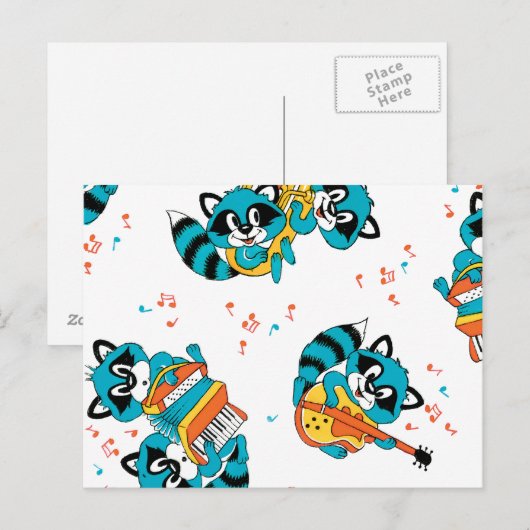 Musical Blue Racoons Postkarte (Vorne/Hinten)