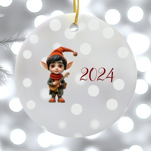 Musical Boy Christmas Elf Keramik Ornament