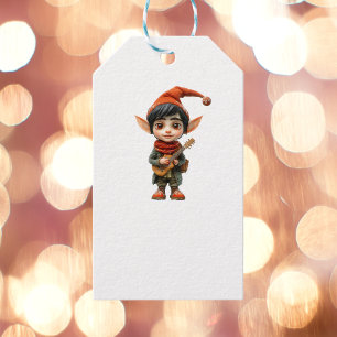 Musical Boy Christmas Elf White Gift Tags Geschenkanhänger