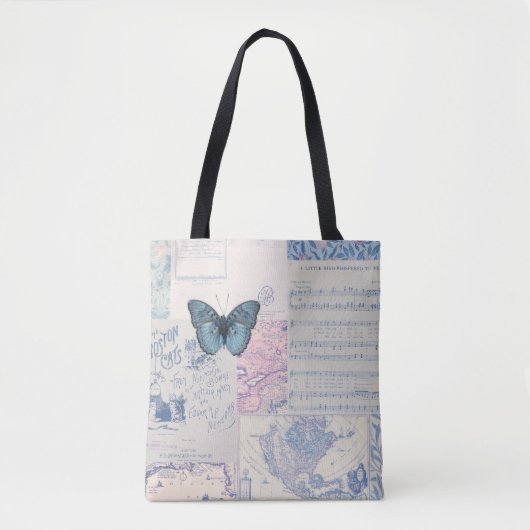 Musical Butterfly Blue und White Totbag Tasche (Vorderseite)