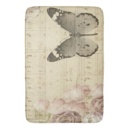 Musical Butterfly und Rose Badematte (Vorderseite Vertikal)