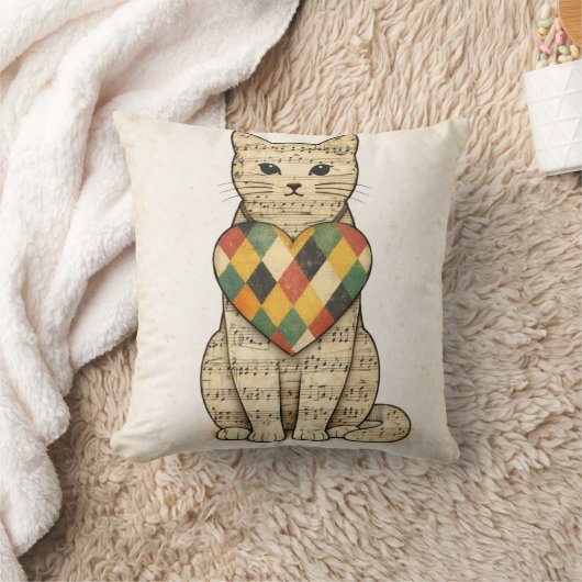 Musical Cat Collage with Harlequin Heart Kissen (Decke)