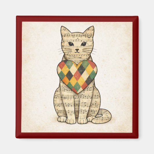 Musical Cat Collage with Harlequin Heart Magnet (Vorne)