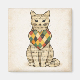 Musical Cat Collage with Harlequin Heart Magnet