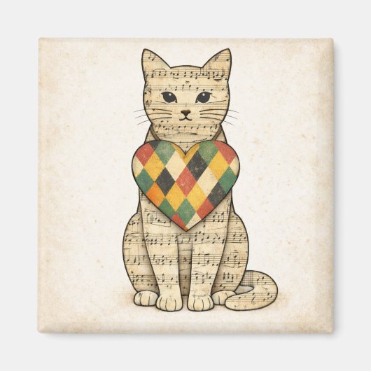 Musical Cat Collage with Harlequin Heart Magnet (Vorne)