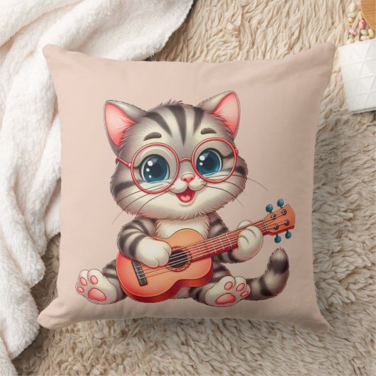 Musical Cat Funny Clipart Throw Pillow for Kids Kissen (Decke)