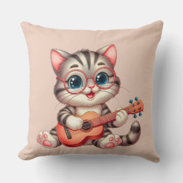 Musical Cat Funny Clipart Throw Pillow for Kids Kissen