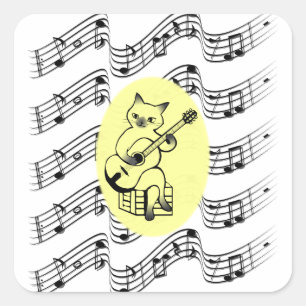 Musical Cat Musiknotens Guitar Hobby Quadratischer Aufkleber