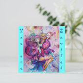 MUSICAL CLOWN, pink blau türkis blau Einladung (Stehend Vorderseite)