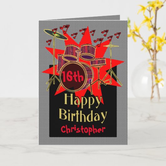 Musical Drum Beats 16. Geburtstag Karte (Gelbe Blume)