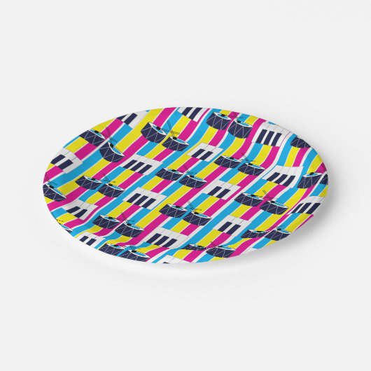 Musical Drums Piano Keys Retro Party Pappteller (Schrägansicht)