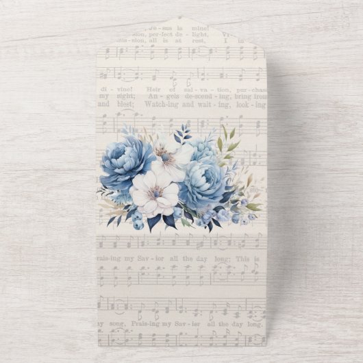 Musical Dusty Blue Peony Church Wedding All In One Einladung (Außenbereich)