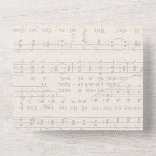 Musical Dusty Blue Peony Church Wedding All In One Einladung (Rückseite)