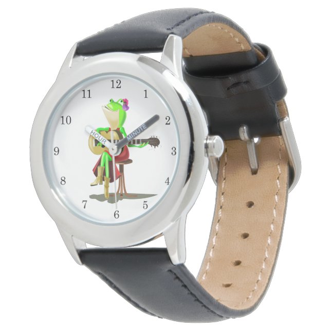 Musical Frog Playing Gitarre Funny Watch Armbanduhr (Schrägansicht)